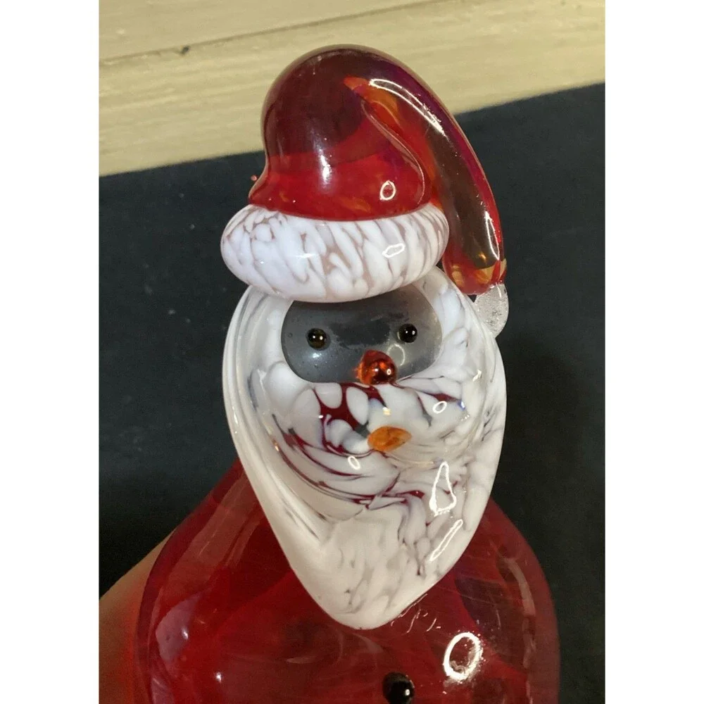 Prestige Art Glass 2001 Santa Claus Figurine White Confetti Hat Christmas Signed